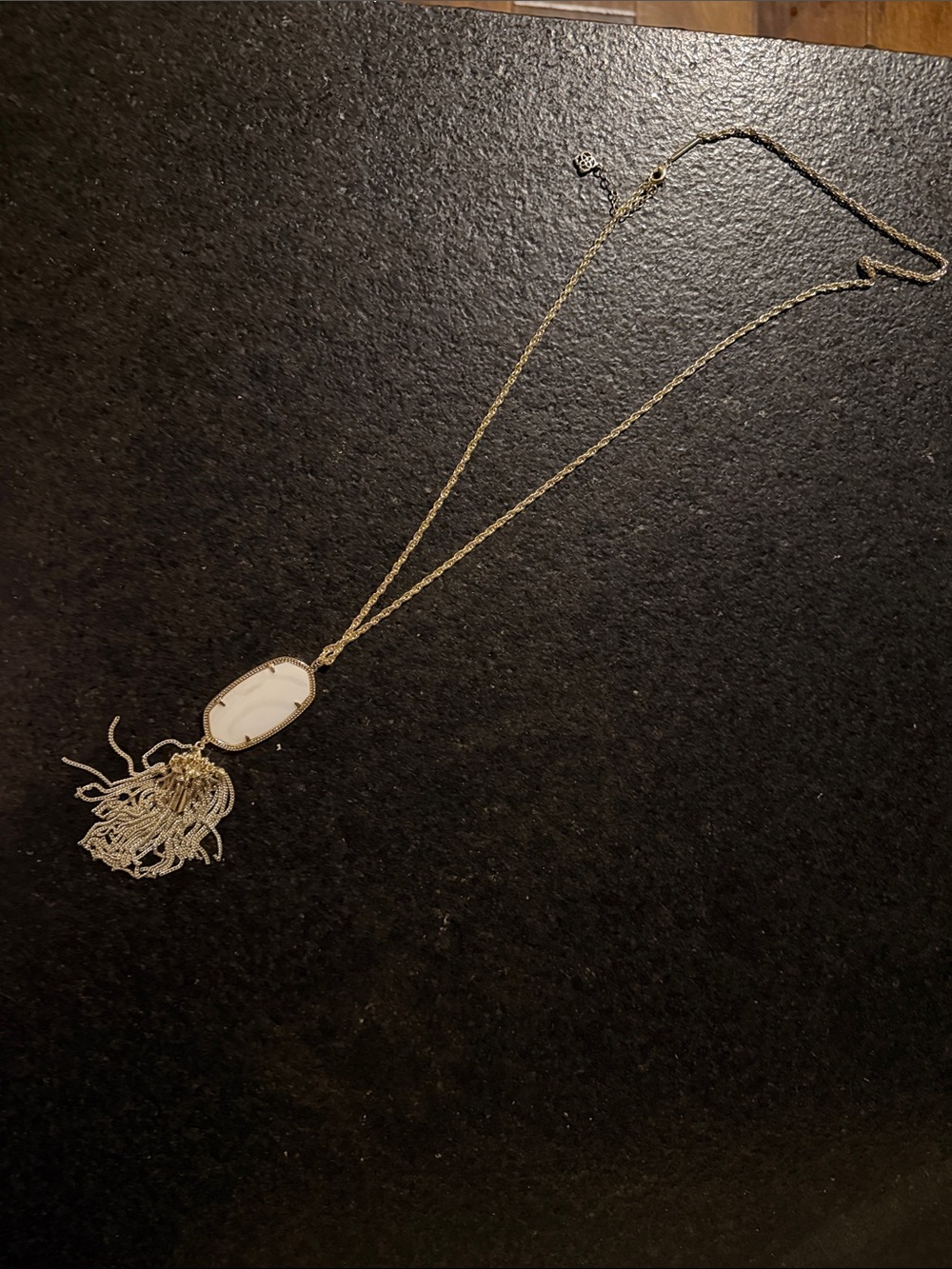 Kendra scott Gold Tassel Pendant Necklace with White Stone